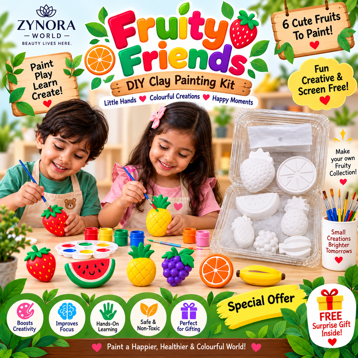 🍓 Fruity Friends DIY Clay Painting Kit 🎨